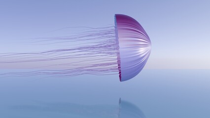 Aufkleber - A surrealistic composition featuring a jellyfish with tentacles that transform into delicate, floating ribbons, creating a sense of grace and tranquility.