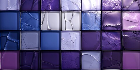 Purple blue white colored abstract grunge glass square mosaic tile mirror wall texture background banner, Generative AI 