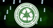 Image of recycling symbol and floating bottles on dark green background
