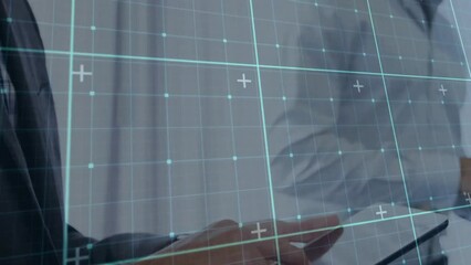 Poster - Animation of lines over diverse colleagues using tablets