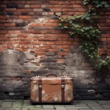 Fototapeta Paryż - Vintage Suitcase Against Brick Wall