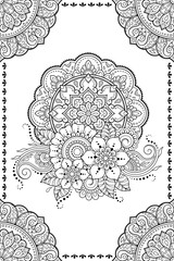 Wall Mural - Seamless decorative ornament in ethnic oriental style. Circular pattern in form of mandala for Henna, Mehndi, tattoo, decoration. Doodle outline hand draw vector illustration.