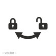© Yurii - arrows with lock icon, pointer open close, turn right or left, flat symbol on white background - vector illustration