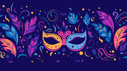 Wall Mural - Festive confetti-filled vector scene inspired by Mardi Gras  incorporating carnival masks  lively patterns  and vibrant colors in a visually engaging and meaningful representation of the carnival