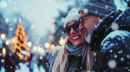 Wall Mural - Man and Woman Standing in Snow