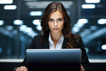 Woman Sitting at Table with Laptop