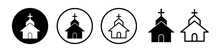 Spiritual Edifice Line Icon. Religious Building Icon In Black And White Color.
