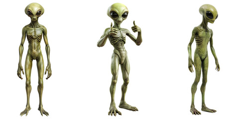 Wall Mural - set of alien extraterrestrial creatures isolated on transparent background