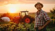 © somchai20162516 - Smiling farmer standing next to tractor at sunset