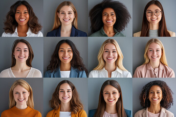 Wall Mural - group of profile picture of multiracial various nationality happy teenager woman. diversity concept