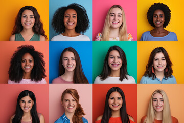 Group of profile picture of multiracial various nationality happy teenager woman. Diversity concept