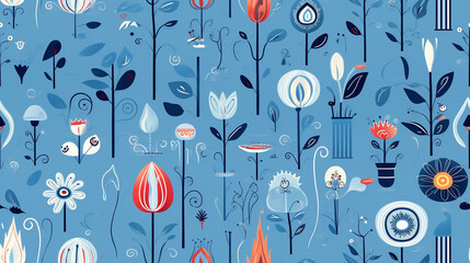 Seamless repetitive pattern abstract illustration of spring flowers figures.  Wallpaper. Background.