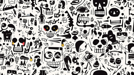 Seamless repetitive pattern abstract illustration of mexican skulls figures. Day of the dead. Wallpaper. Background.