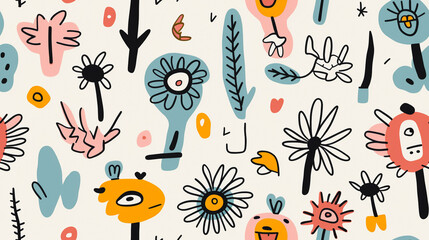Seamless repetitive pattern abstract illustration of spring flowers figures.  Wallpaper. Background.