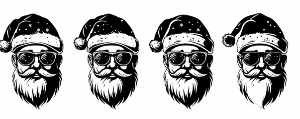 holiday christmas santa claus symbol sticker logo illustration - collection set of black silhouette 