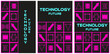 Set posters with pink nacid neon Cyberpunk Geometric element on black background. Cyber concept. Technology future banner. Vector illustration can use web social media design EPS 10