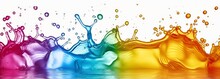 Rainbow Colored Water Drops Splashes, Colorful Liquid Fluid, Long Banner, Isolated On White Background, Generative AI 