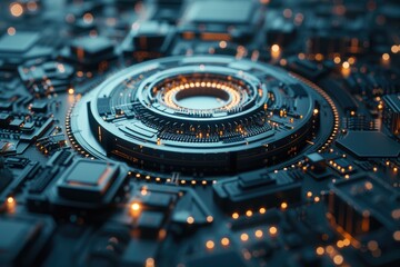 Poster - Complex circuit board, illustrating the integration of artificial intelligence technology with electronic hardware.