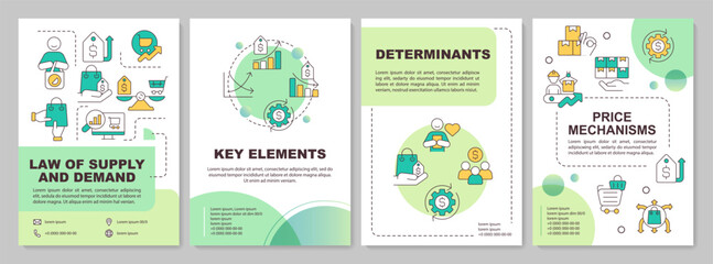 Supply and demand laws green circle brochure template. Leaflet design with linear icons. Editable 4 vector layouts for presentation, annual reports. Arial-Black, Myriad Pro-Regular fonts used