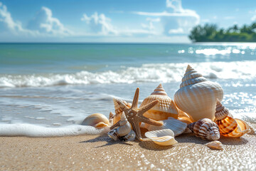 Wall Mural - Landscape with seashells on tropical beach - summer holiday