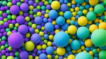 Wall Mural - Vector background with colorful balls for kids zone or children's playroom. Many colored big and small matte soft random spheres. Huge pile of colorful balls or bubbles in different sizes