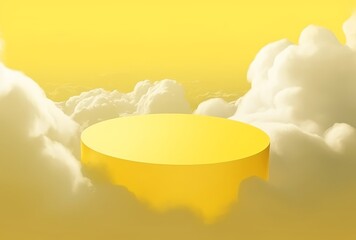 Aufkleber - Yellow podium with cloud on yellow background. Product display stand. Insert your product