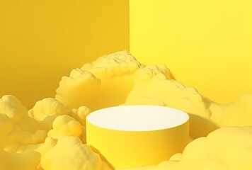 Aufkleber - Yellow podium with cloud on yellow background. Product display stand. Insert your product