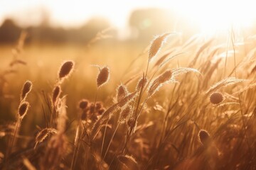 Aufkleber - Wild grasses in a field at sunset. Beautiful autumn landscape