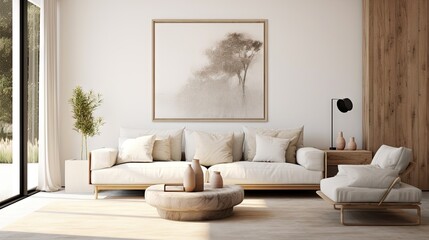 Wall Mural - Scandinavian style living room with a modern mock up poster frame.