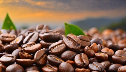 Wall Mural - close close up of roasted coffee beans