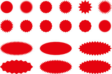 Wall Mural - Starburst red sticker set - collection of special offer sale oval and round shaped sunburst labels and badges. Red starburst, sunburst, stamp, seal, label or burst, badge, sticker. Vector.