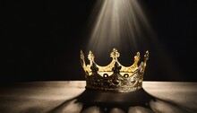 Vertical Photo For Posters And Banners A Crown On A Black Background Is Highlighted With A Golden Beam One To One Low Key Image Of A Beautiful Queen Fantasy Of The Medieval Period Game Thrones
