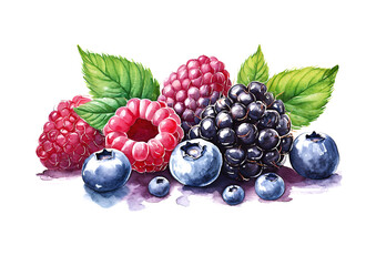 Wall Mural - Blackberries, raspberries and blueberries on white background