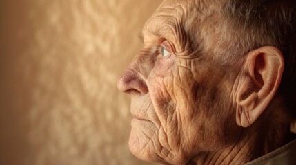 Wall Mural - An elderly person's face focusing on the profile view from the nose to the ear.