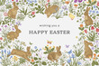 Lawn. Greeting Card. Vintage vector illustration. Happy easter