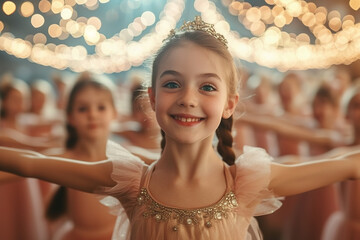 Wall Mural - Group of happy children ballet dancing in ballet dancing class