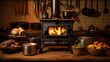 Brazilian wood burning stove with cookware.