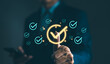 © Supatman - Standardization and certification concept. Quality management with Quality Assurance or QA and Quality Control or QC and improvement. Compliance to regulations and standards. Company business audit.