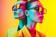canvas print picture - A stylishly illustrated couple donning sunglasses adds a touch of cool and mystery to this abstract artwork