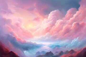Wall Mural - Pink Clouds Background. Sky Background. Clouds Texture. Beautiful cloudscape with blue sky and pink clouds