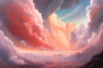 Wall Mural - Pink Clouds Background. Sky Background. Clouds Texture. Beautiful cloudscape with blue sky and pink clouds
