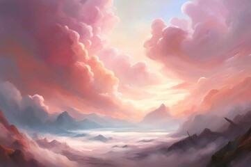 Wall Mural - Pink Clouds Background. Sky Background. Clouds Texture. Beautiful cloudscape with blue sky and pink clouds