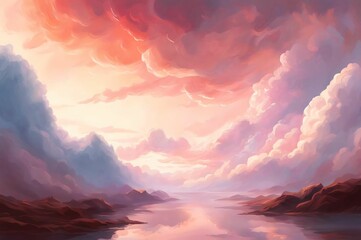 Wall Mural - Pink Clouds Background. Sky Background. Clouds Texture. Beautiful cloudscape with blue sky and pink clouds