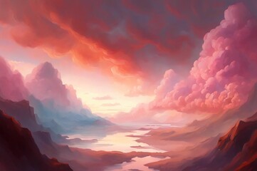 Wall Mural - Pink Clouds Background. Sky Background. Clouds Texture. Beautiful cloudscape with blue sky and pink clouds