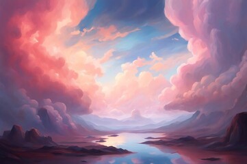 Wall Mural - Pink Clouds Background. Sky Background. Clouds Texture. Beautiful cloudscape with blue sky and pink clouds