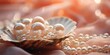 © Dmitriy - beautiful pearls in a shell on a peach-colored silk surface, banner, copy space