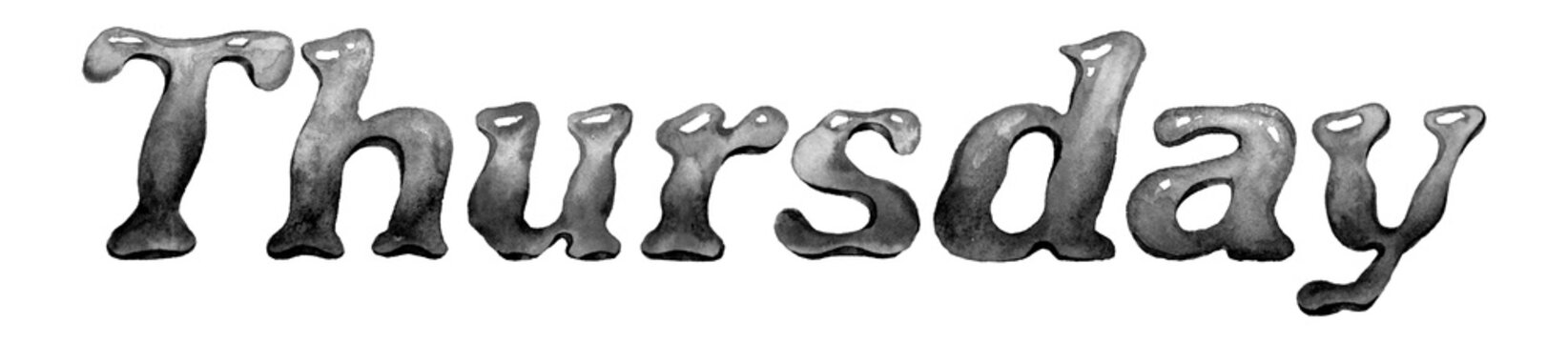 Thursday ink lettering. Calligraphy brush-pen style. Black on white. Modern and clean day inscription.