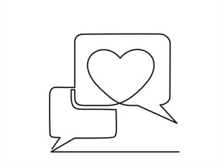 Poster - Continuous line drawing of love feelings in speech bubbles. Symbol of love in a feeling bubble. For Valentine's Day greeting cards, lover's birthday, love greetings for couples. love in doodle style.
