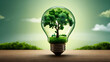 Light bulb growing on tree symbolizes innovation, ecology, and sustainable power, illustrating creative solutions for environmental issues with renewable electricity.