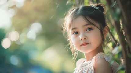 Canvas Print - a little girl standing in front of a tree